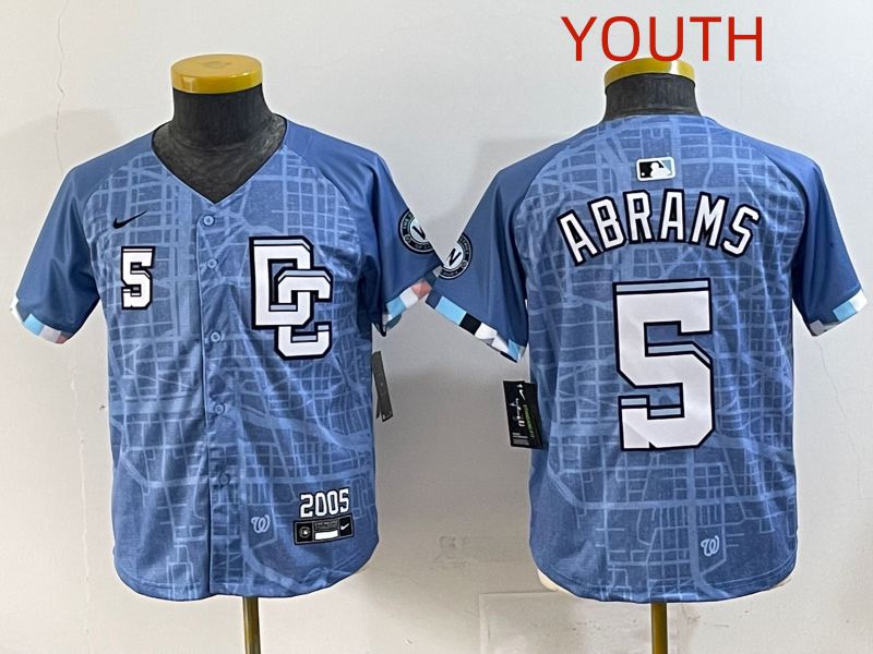 Youth 2025 Washington Nationals 5 Abrams Blue Joint Name Nike MLB Jersey style 4